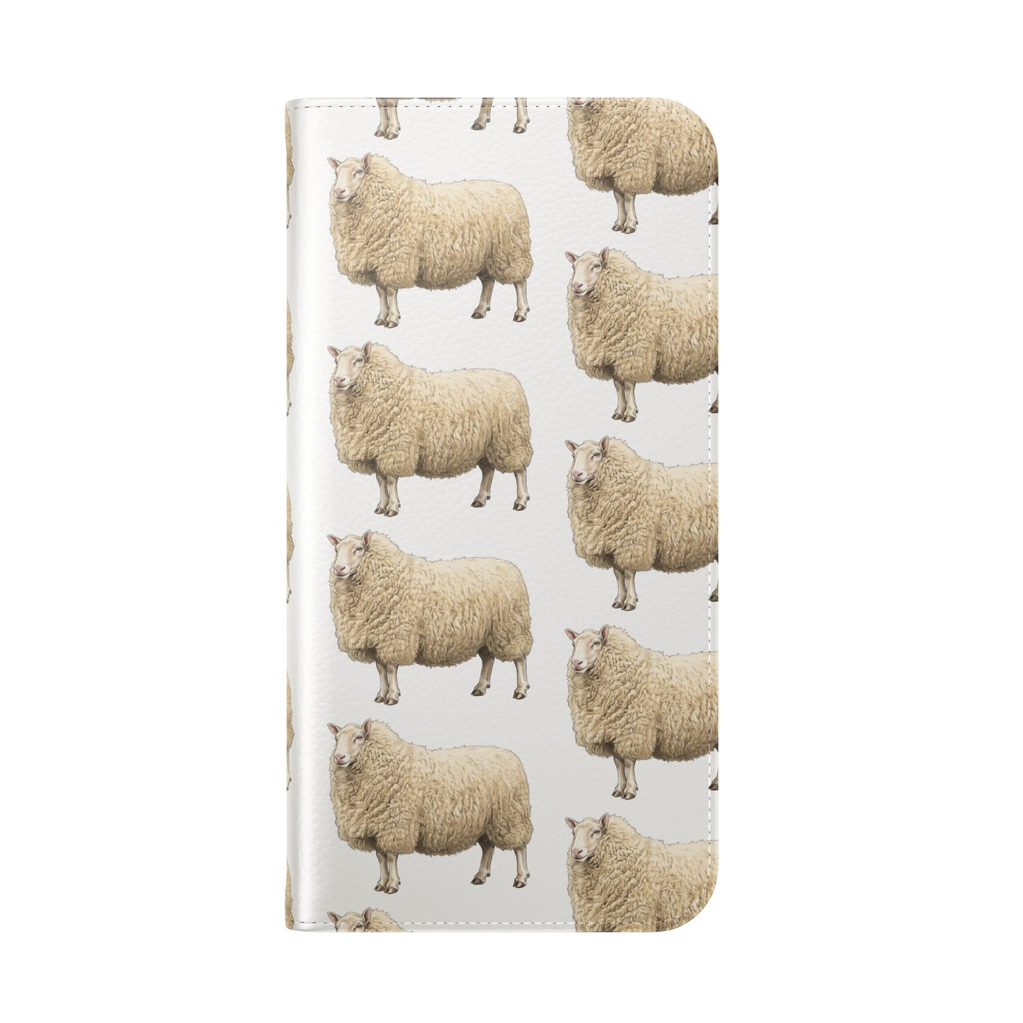 Cheviot Sheep Pattern Flip Phone Case – Cute Pastoral Wallet Cover with Card Slots