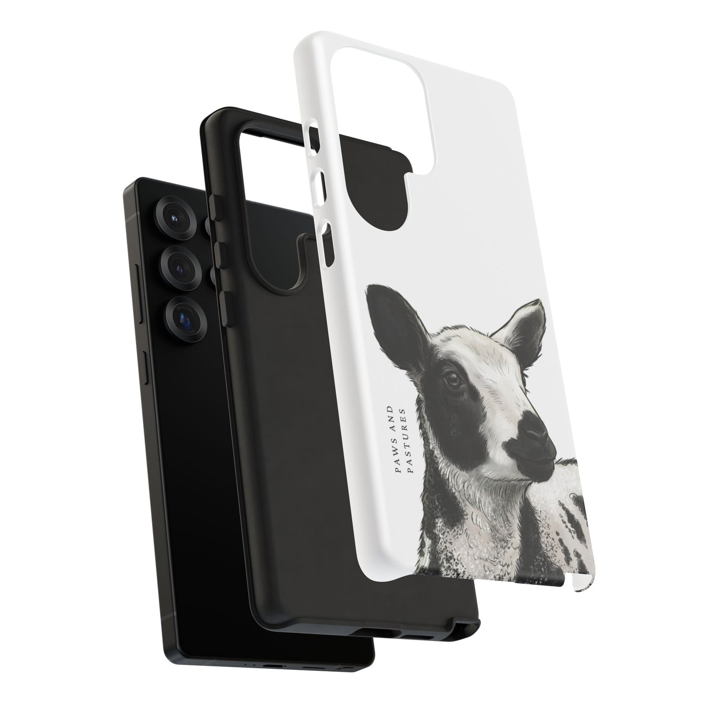 Dutch Spotted Sheep Portrait Phone Case - Black & White Lamb Illustration Protective Cover