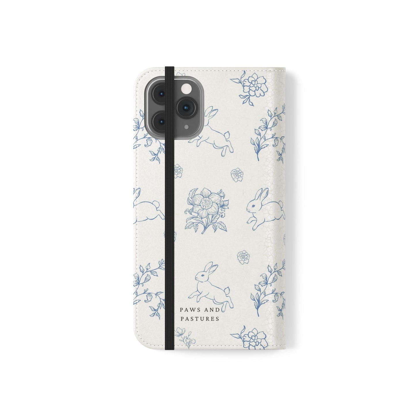 Bunny Pattern Flip Phone Case – Floral Blue Rabbit Wallet Cover
