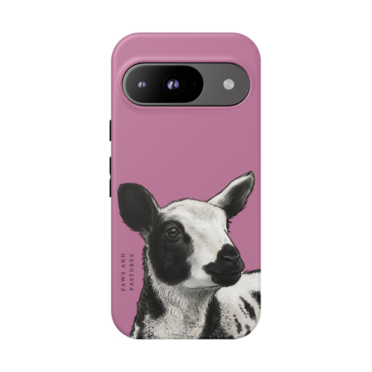 Pink Dutch Spotted Sheep Portrait Phone Case - Black & White Lamb Illustration Protective Cover