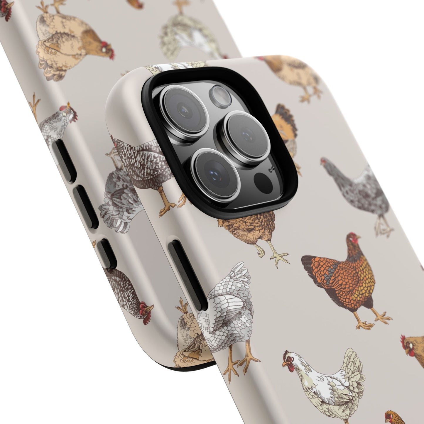 Chicken Pattern Phone Case — Cute Farmyard iPhone Case with 'Paws and Pastures' Text