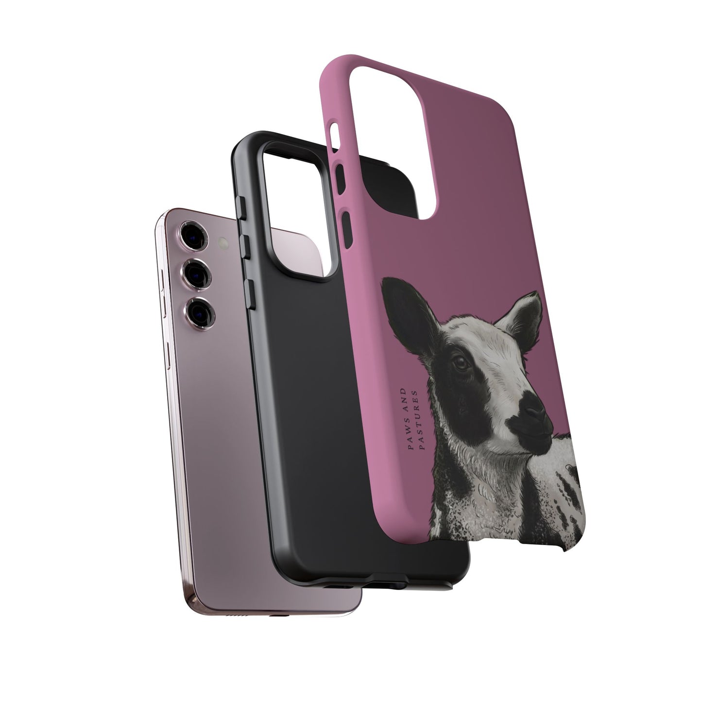 Pink Dutch Spotted Sheep Portrait Phone Case - Black & White Lamb Illustration Protective Cover