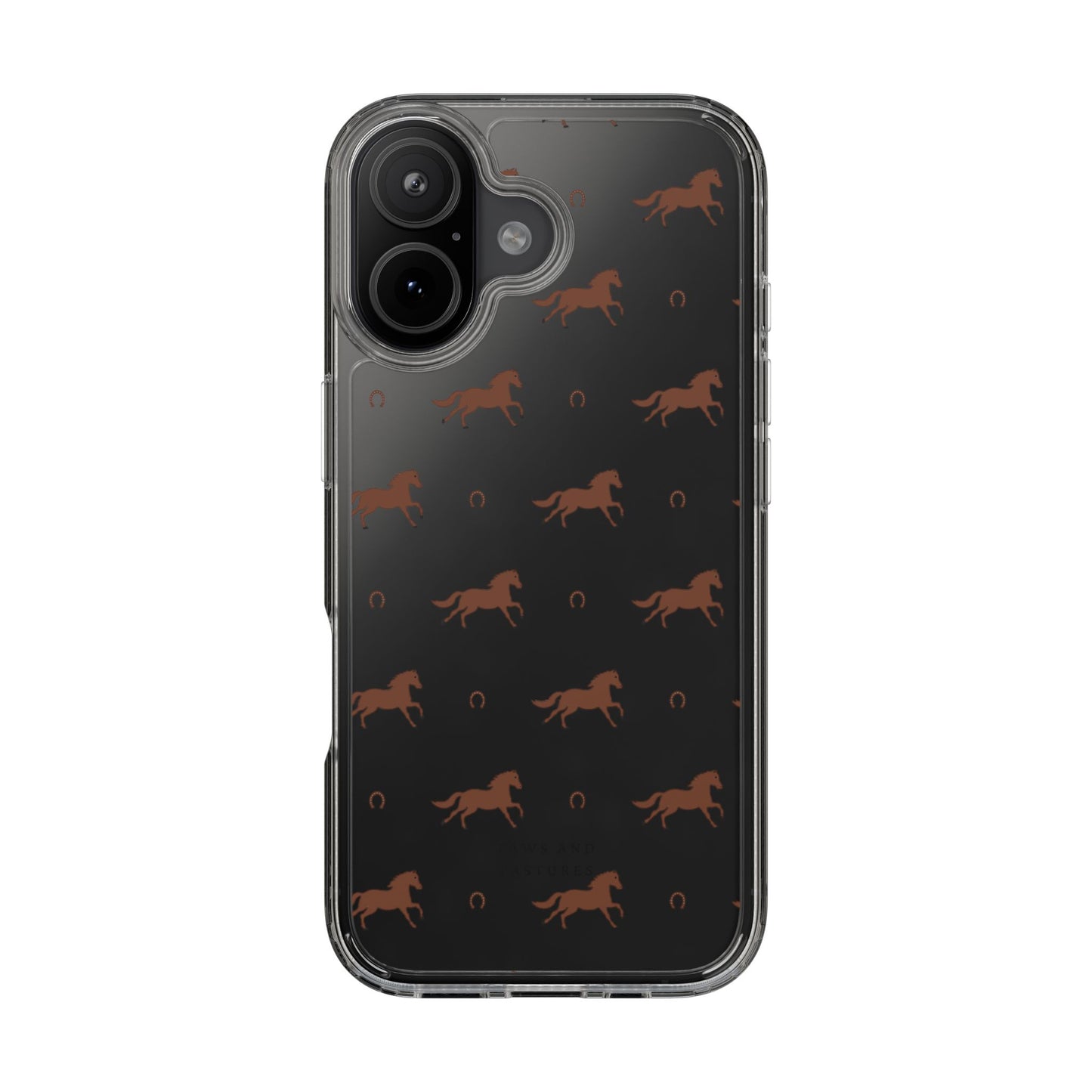 Horse Pattern Clear Phone Case — Equestrian Horses & Horseshoes Design