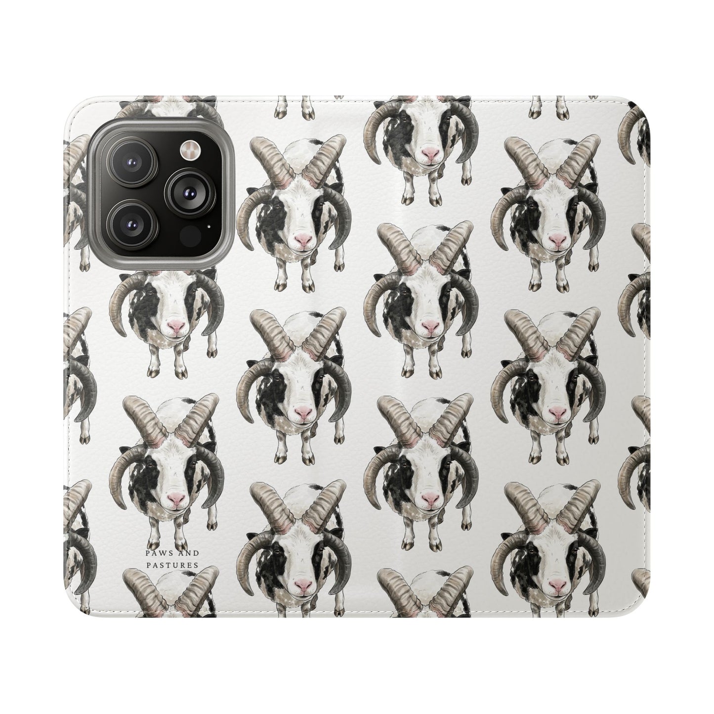 Jacob Sheep Pattern Flip Phone Case — Cute Farm Animal Wallet Cover