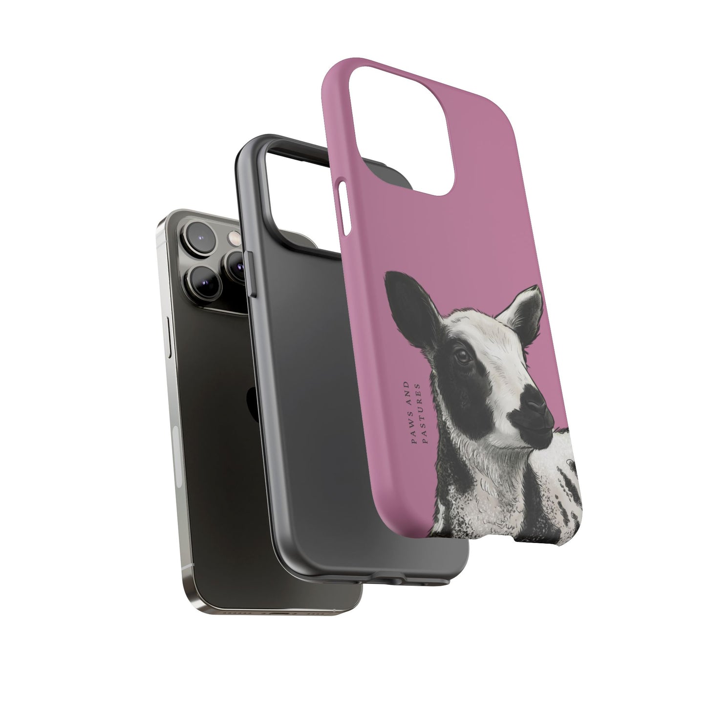 Pink Dutch Spotted Sheep Portrait Phone Case - Black & White Lamb Illustration Protective Cover