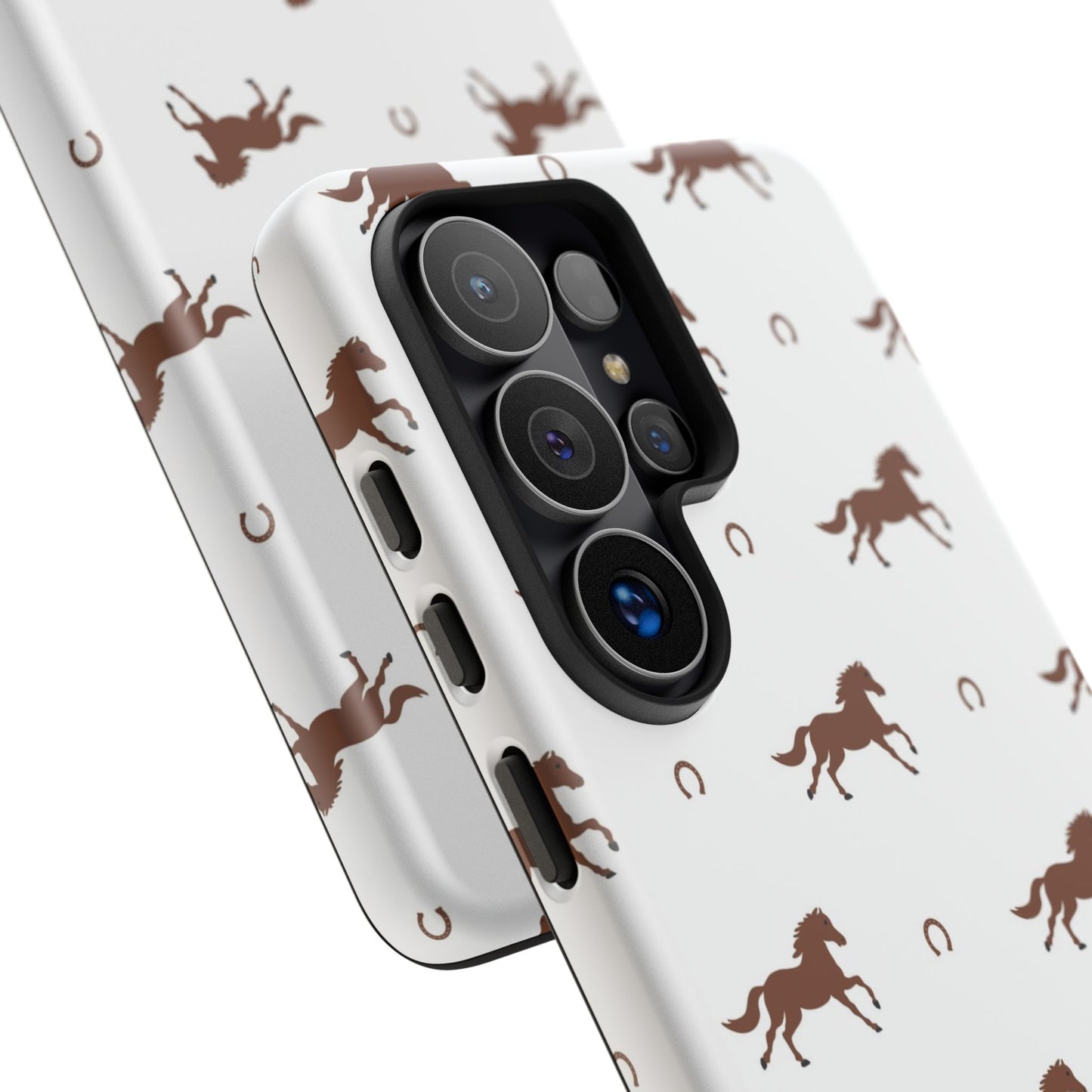 Horse Pattern Tough Phone Case — Brown Galloping Horses & Horseshoes on White