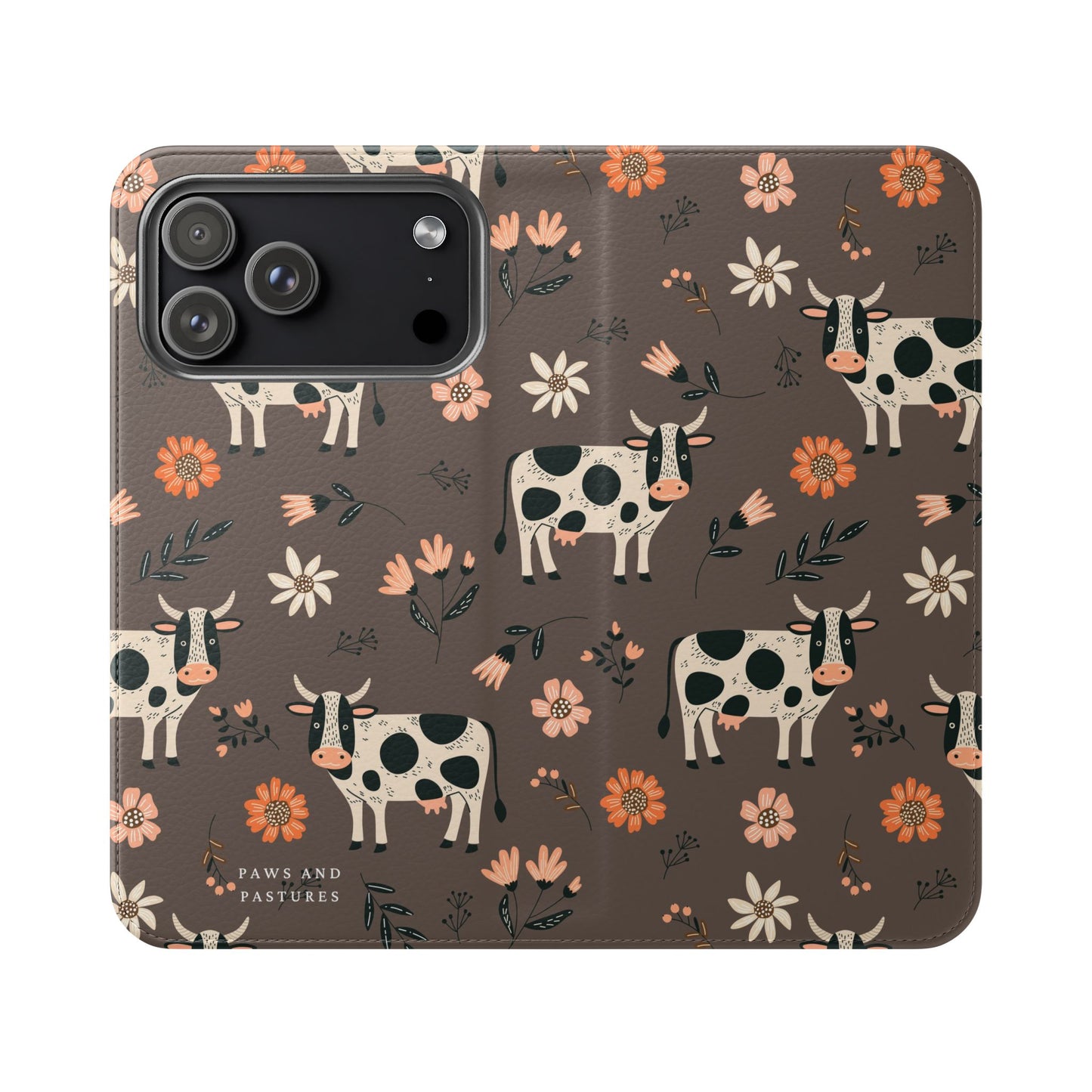 Cow Floral Flip Phone Case – Folklore Farm Pattern Wallet Case
