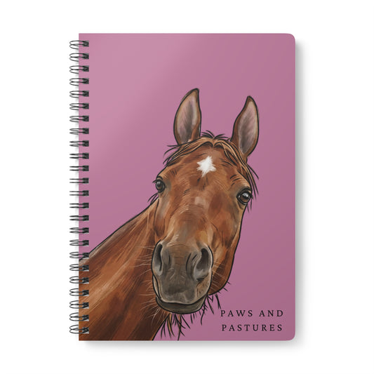 Pink Horse Portrait Spiral Notebook — "Paws and Pastures" A5 Wirobound Journal