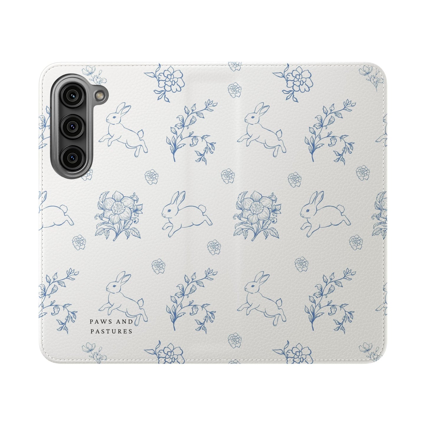 Bunny Pattern Flip Phone Case – Floral Blue Rabbit Wallet Cover