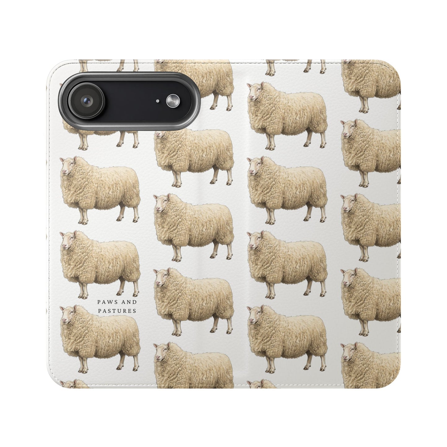 Cheviot Sheep Pattern Flip Phone Case – Cute Pastoral Wallet Cover with Card Slots