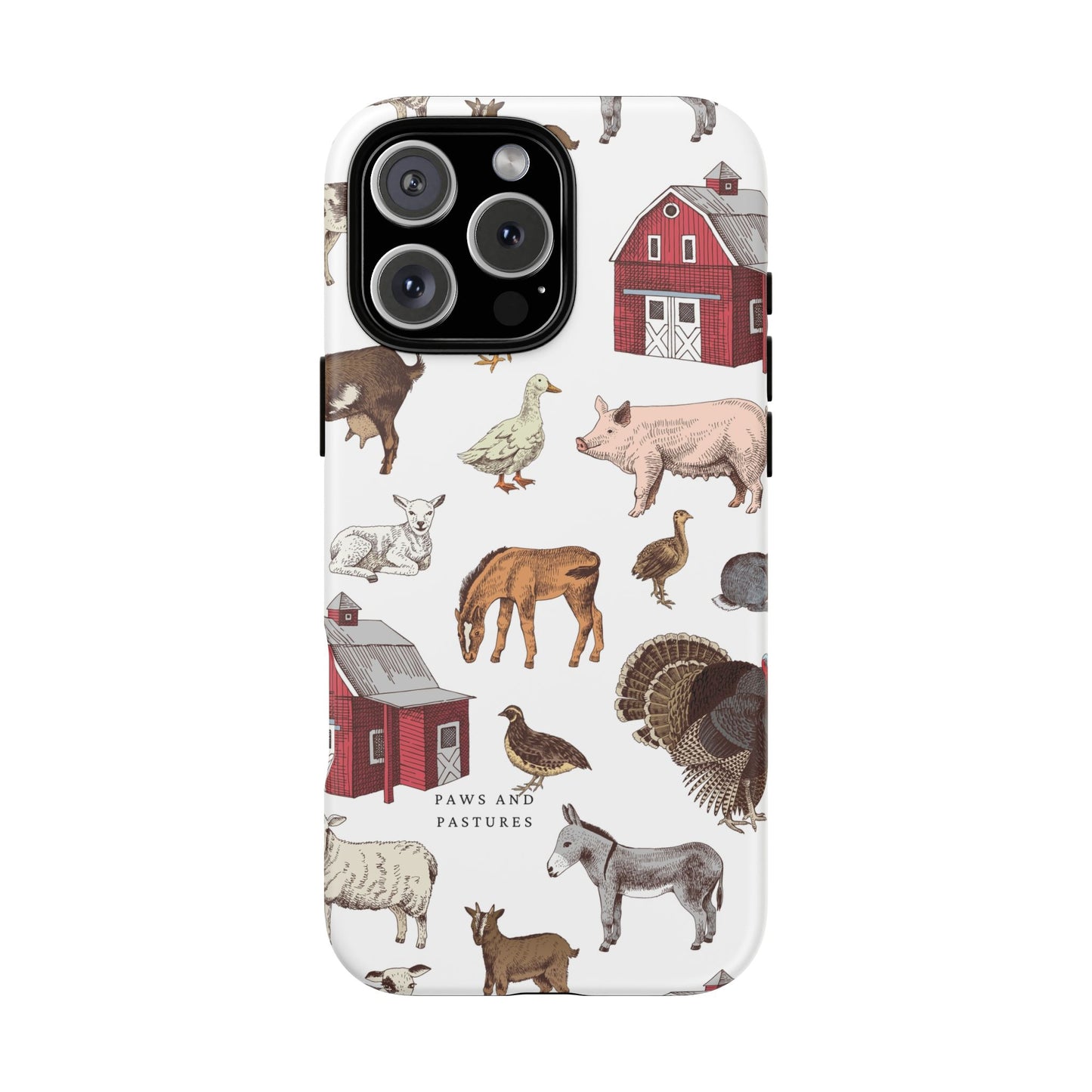 Farm Animal Phone Case — Barnyard Illustration Phone Case (rooster, pig, horse, turkey)