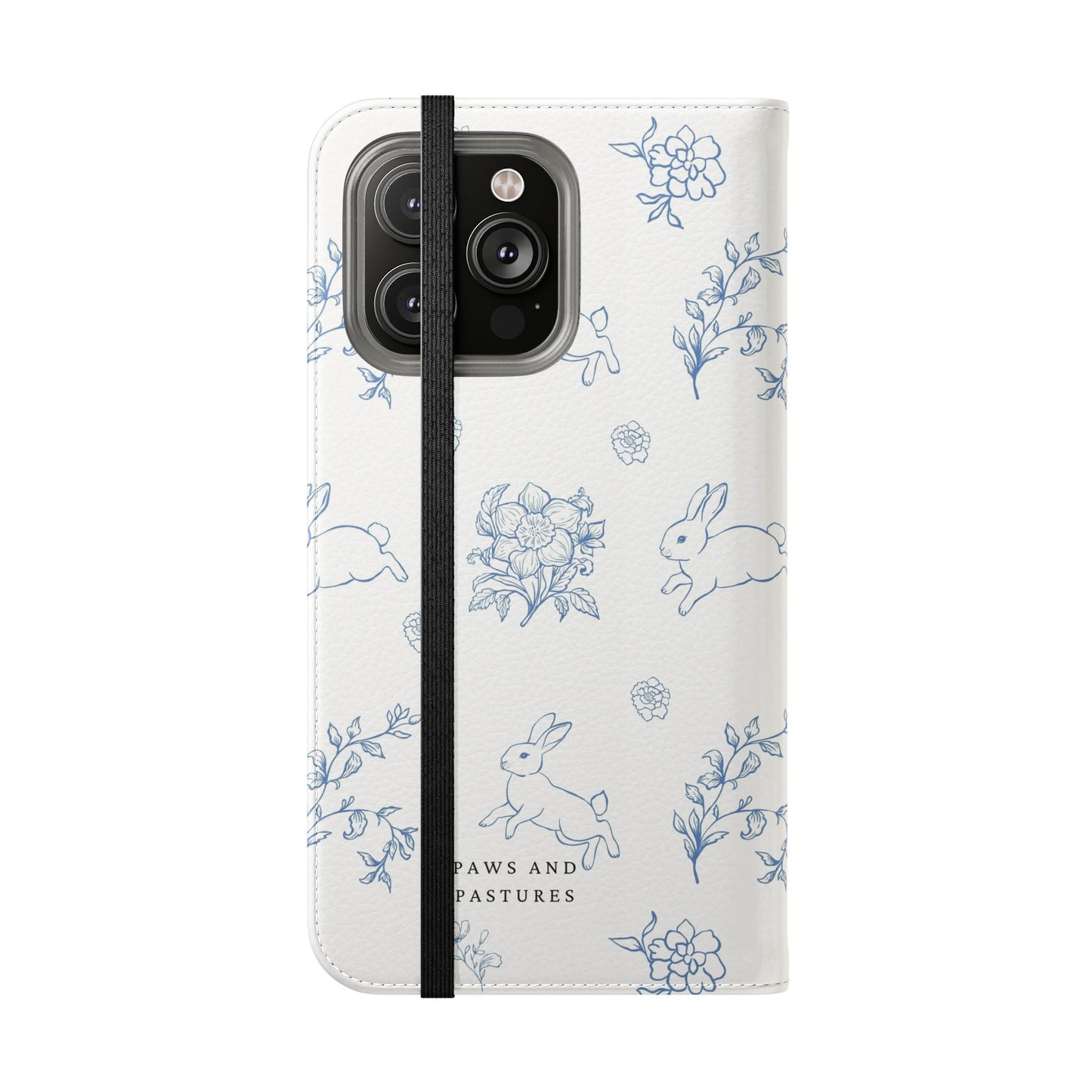 Bunny Pattern Flip Phone Case – Floral Blue Rabbit Wallet Cover