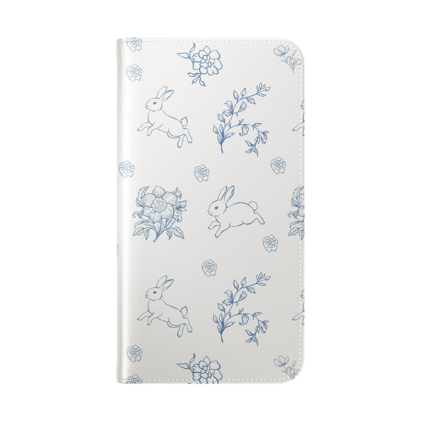Bunny Pattern Flip Phone Case – Floral Blue Rabbit Wallet Cover