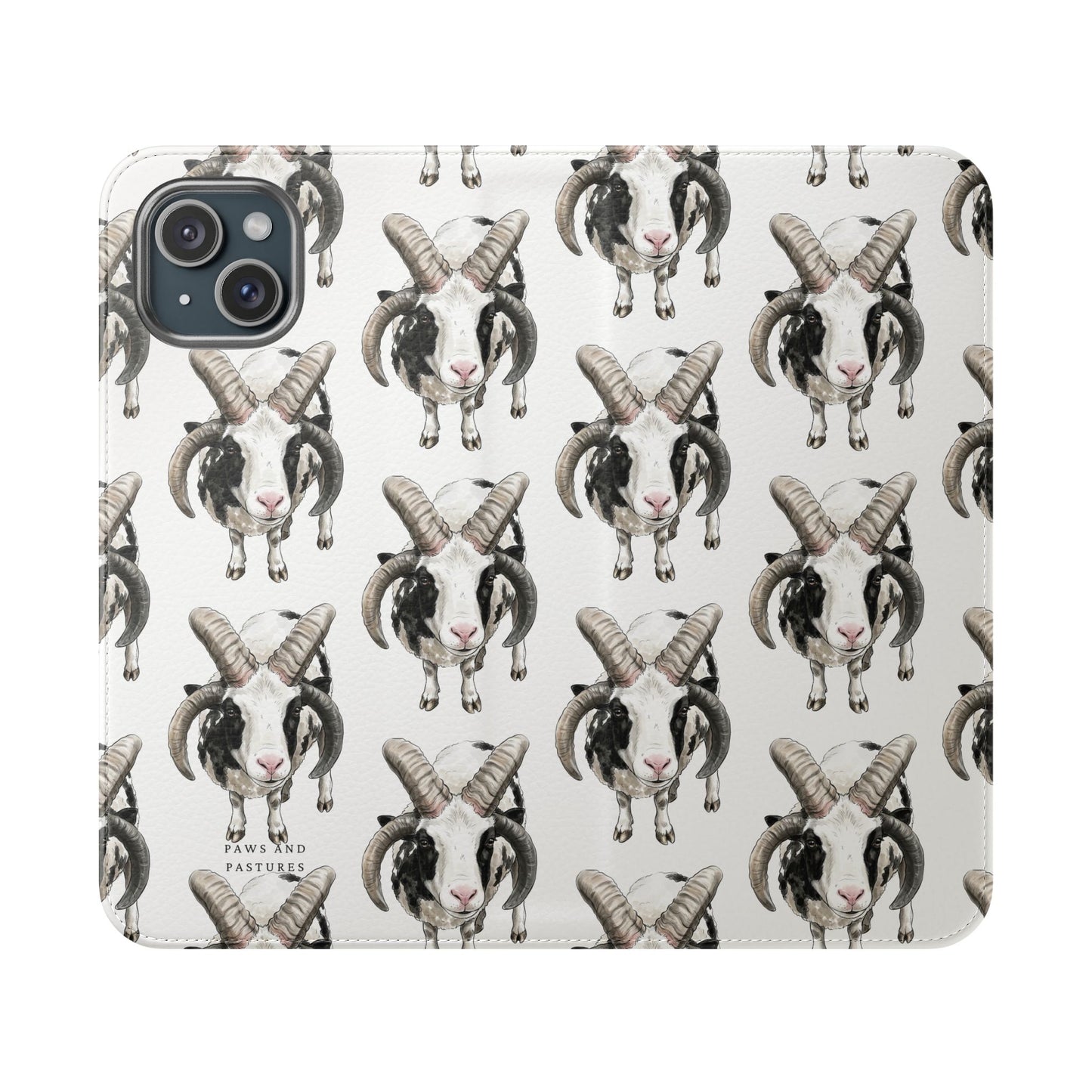 Jacob Sheep Pattern Flip Phone Case — Cute Farm Animal Wallet Cover