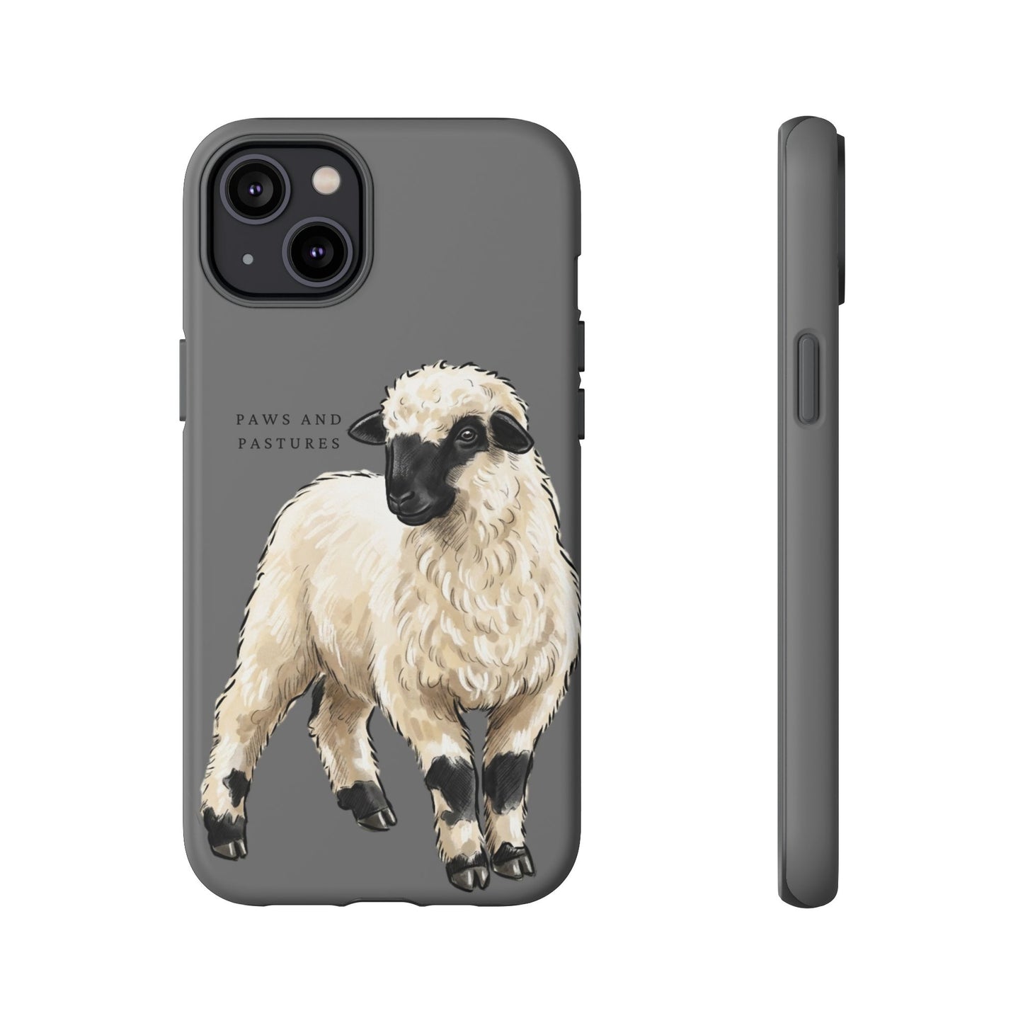 Grey Valais Blacknose Sheep Phone Case – 'Paws and Pastures' Cute Lamb Protective iPhone Cover