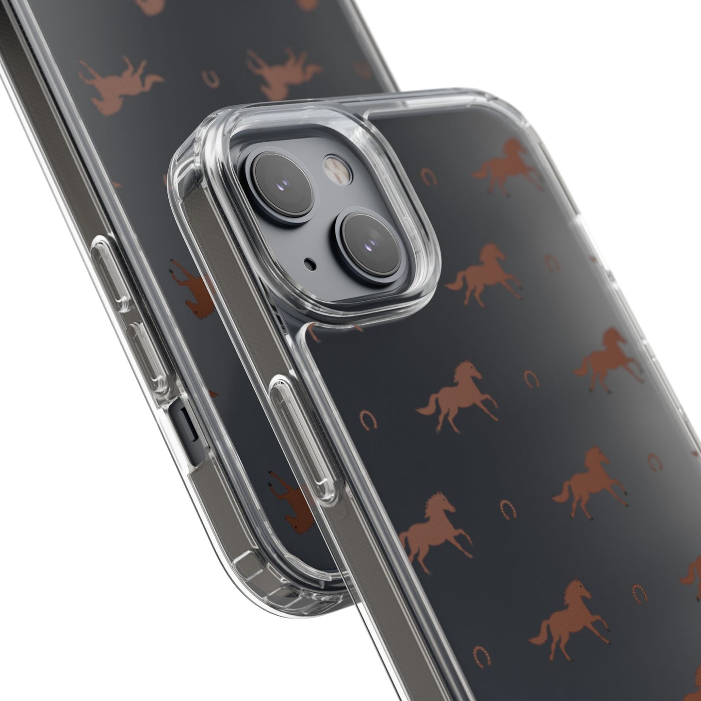 Horse Pattern Clear Phone Case — Equestrian Horses & Horseshoes Design