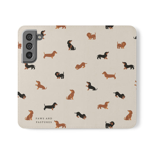 Dachshund Pattern Flip Phone Case — Wallet Folio with Card Slots