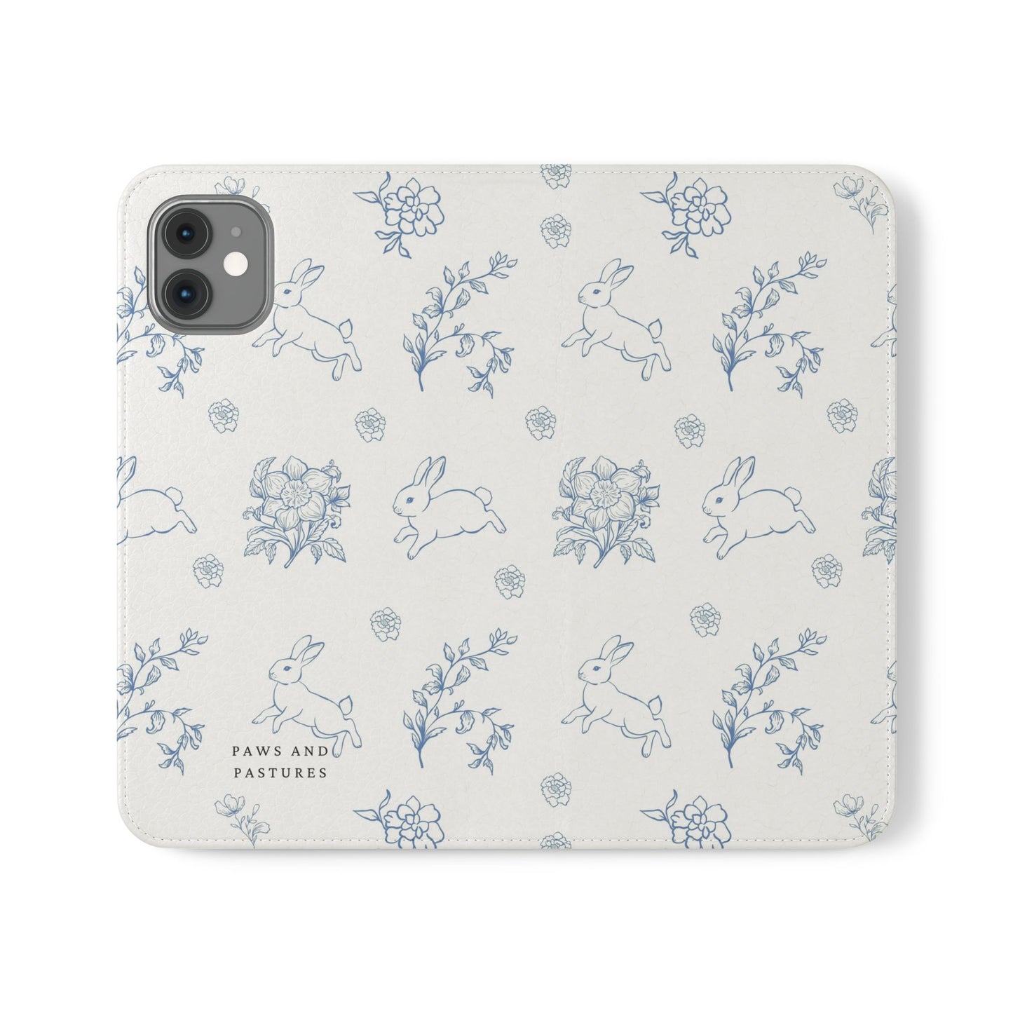 Bunny Pattern Flip Phone Case – Floral Blue Rabbit Wallet Cover