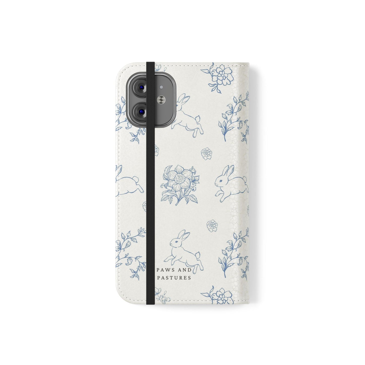 Bunny Pattern Flip Phone Case – Floral Blue Rabbit Wallet Cover