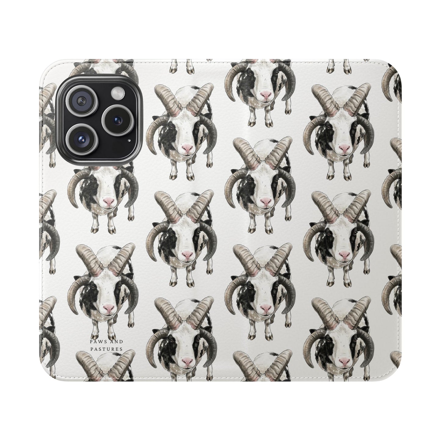 Jacob Sheep Pattern Flip Phone Case — Cute Farm Animal Wallet Cover