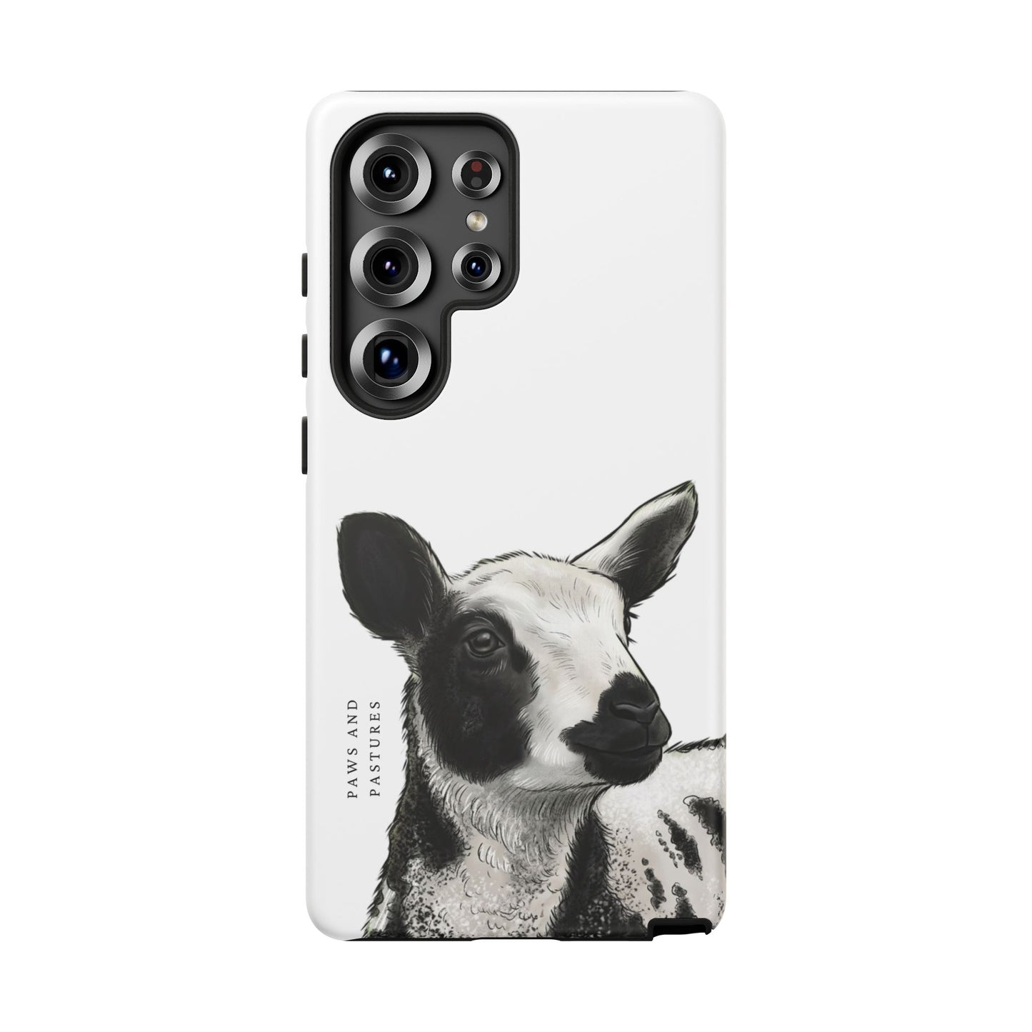 Dutch Spotted Sheep Portrait Phone Case - Black & White Lamb Illustration Protective Cover