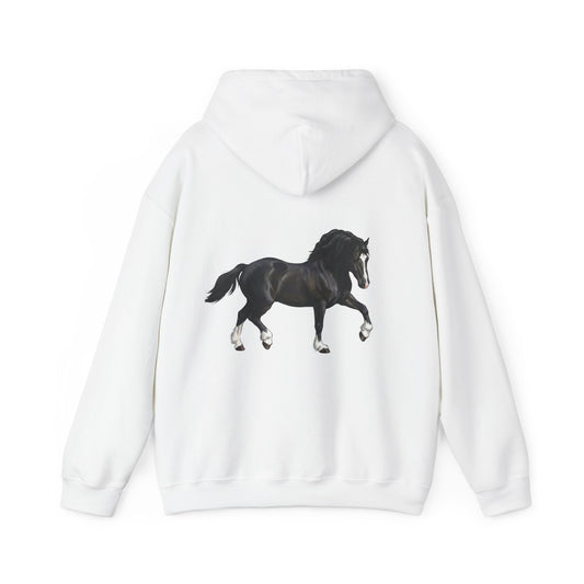 Black Horse Graphic Hoodie — Equestrian Sweatshirt with Prancing Stallion Print