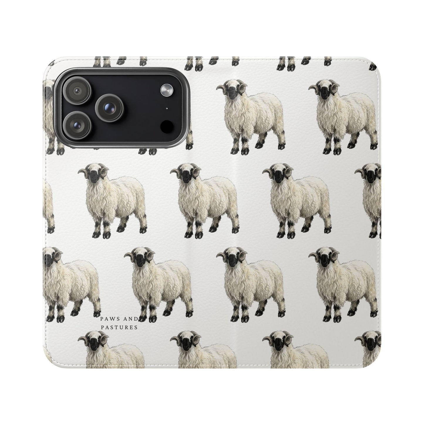 Valais Blacknose Sheep Pattern Flip Phone Case – Cute Farm Animal Wallet Cover