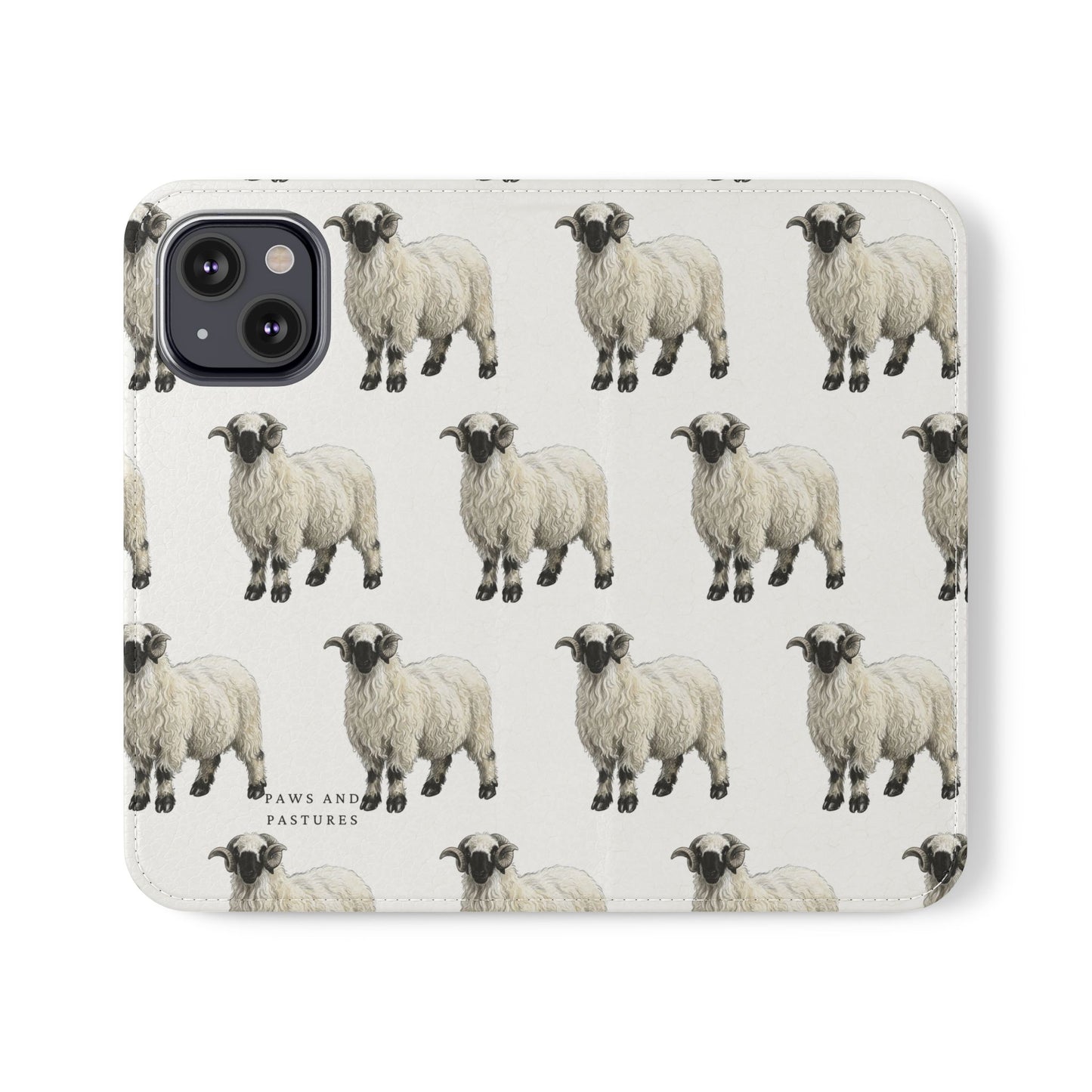Valais Blacknose Sheep Pattern Flip Phone Case – Cute Farm Animal Wallet Cover