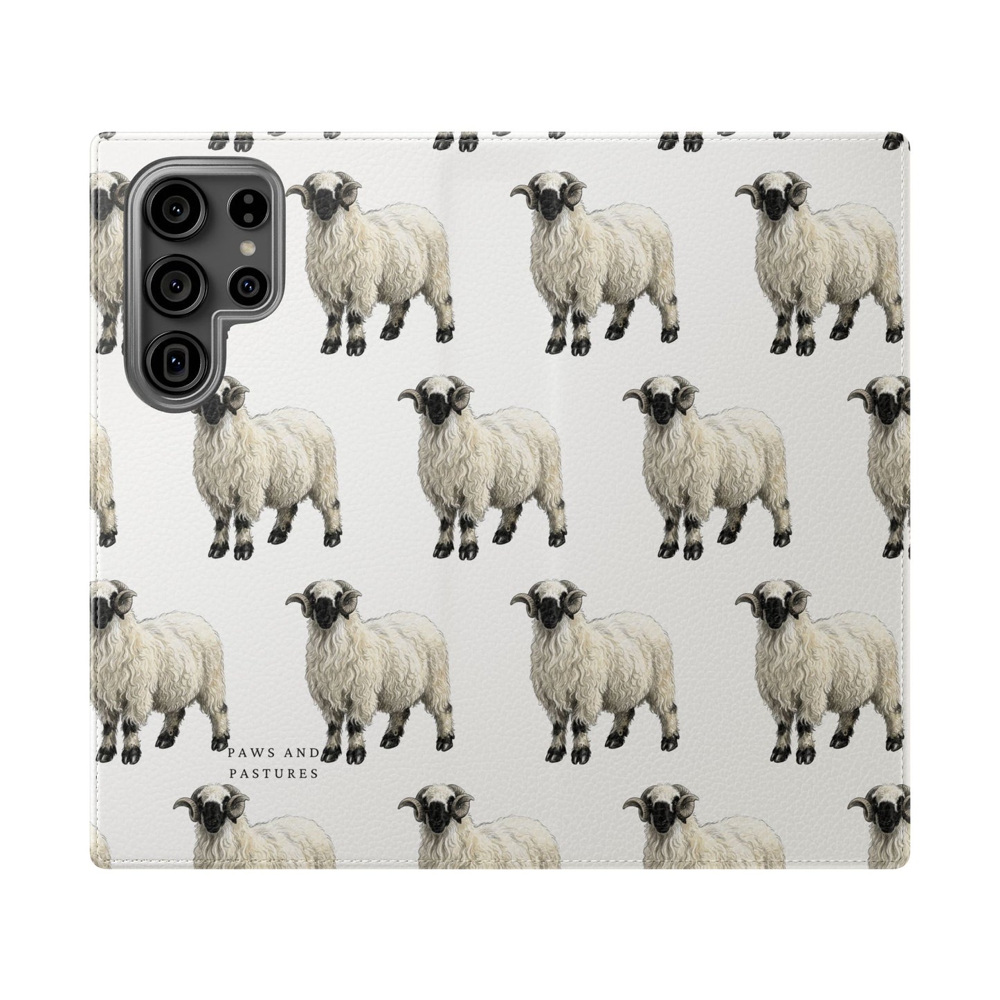 Valais Blacknose Sheep Pattern Flip Phone Case – Cute Farm Animal Wallet Cover