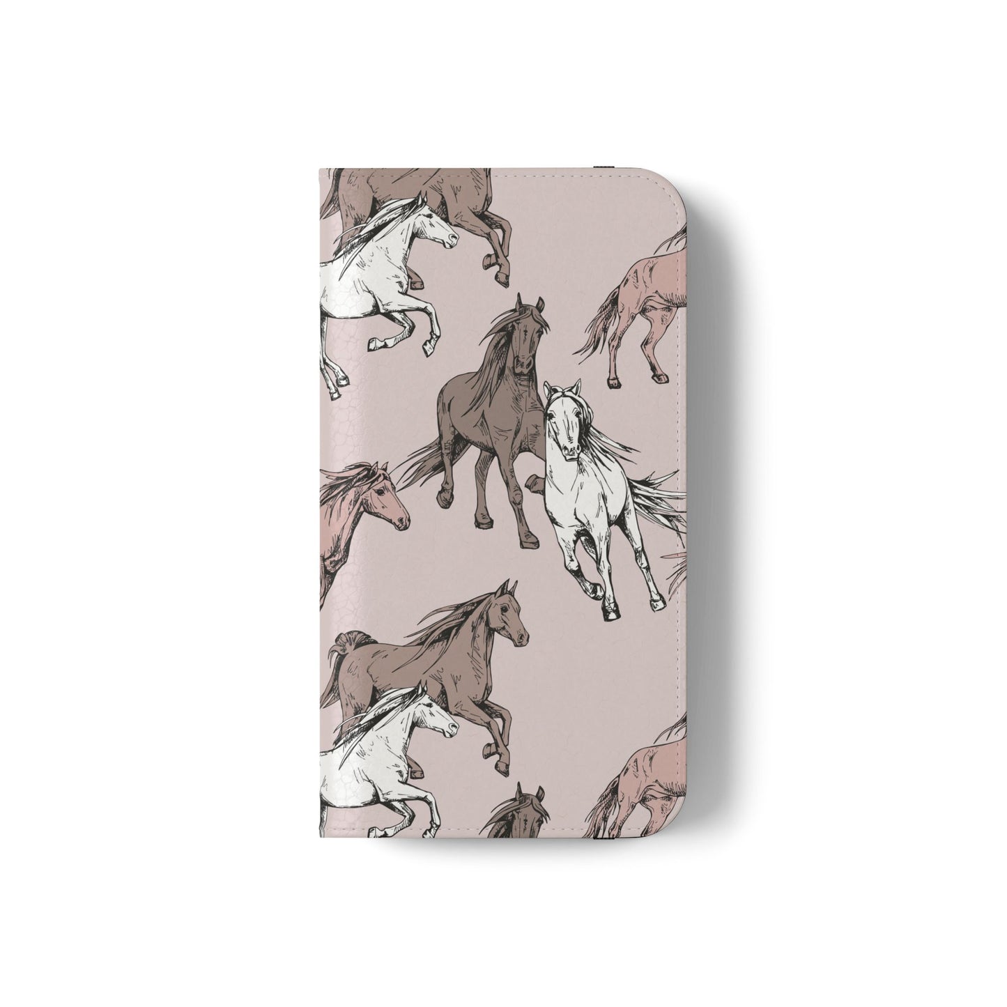 Horse Pattern Flip Phone Case — Pink Running Horses Wallet Cover