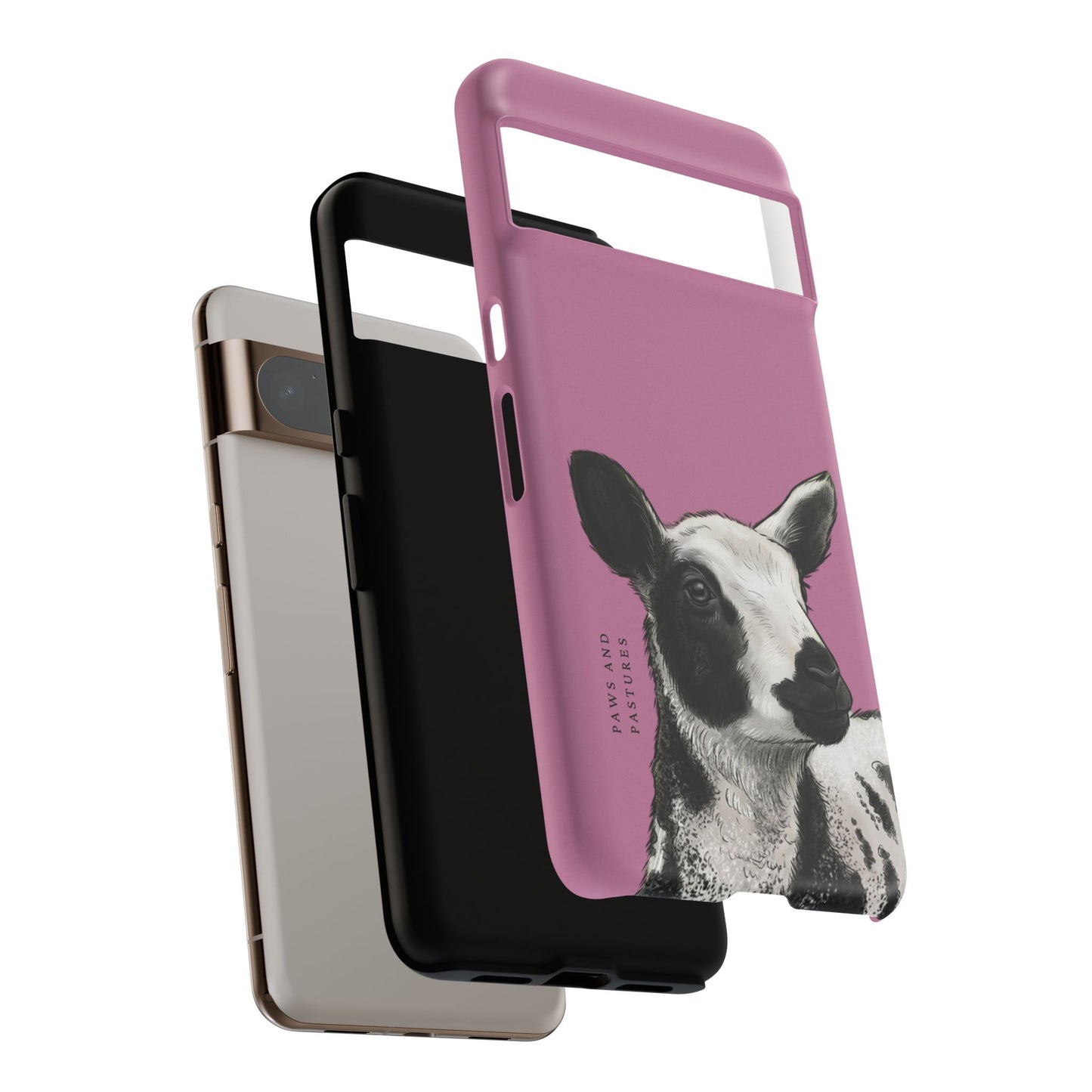 Pink Dutch Spotted Sheep Portrait Phone Case - Black & White Lamb Illustration Protective Cover