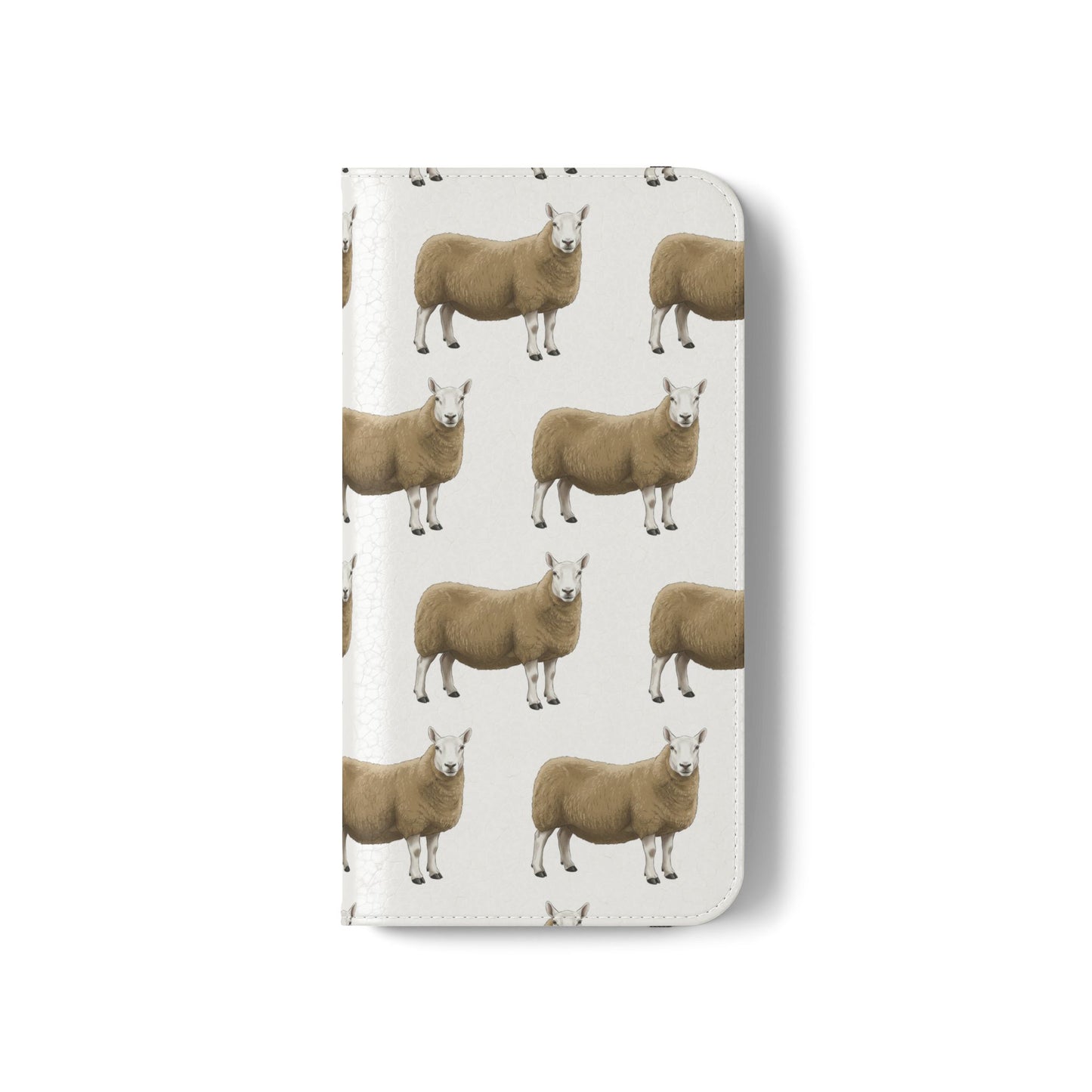 Cheviot Sheep Pattern Flip Phone Case – Cute Pastoral Wallet Cover with Card Slots