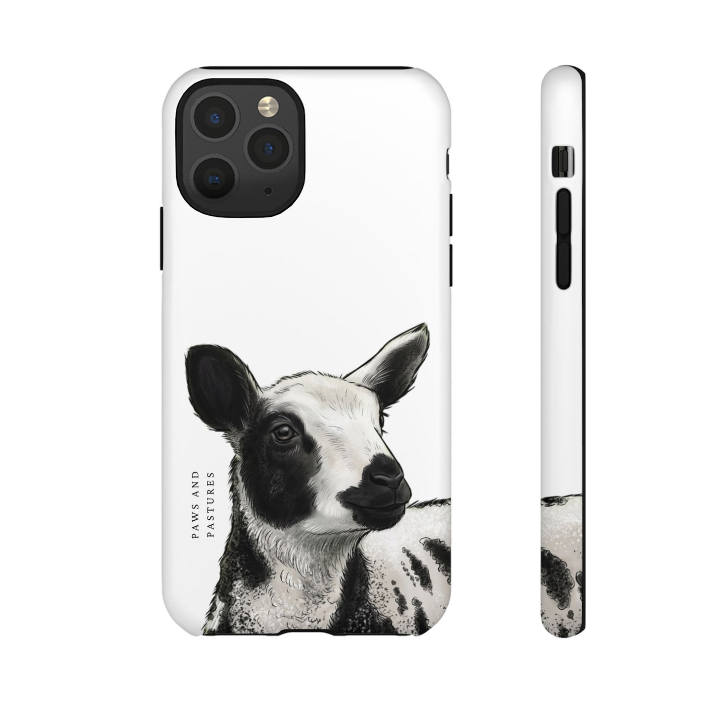 Dutch Spotted Sheep Portrait Phone Case - Black & White Lamb Illustration Protective Cover