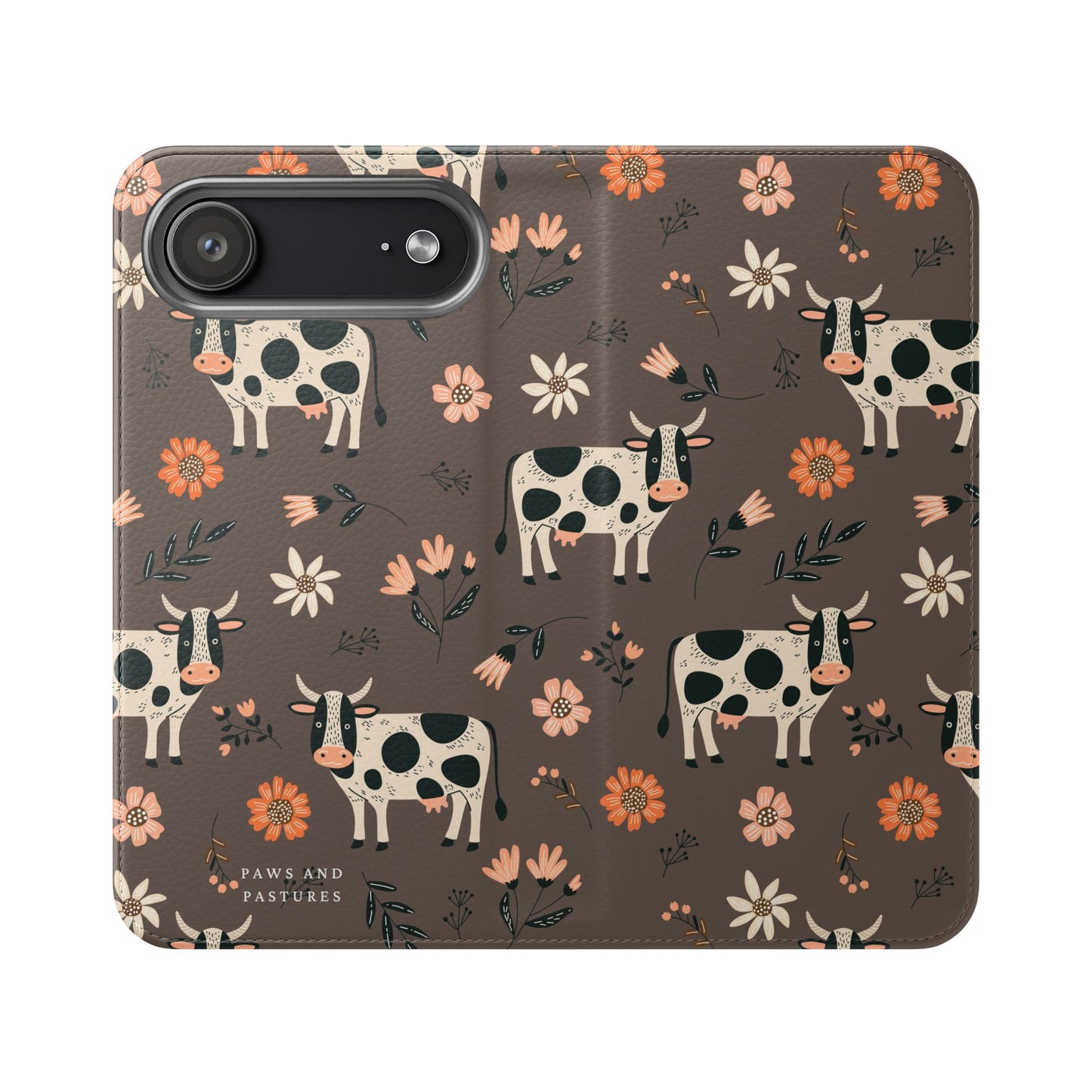 Cow Floral Flip Phone Case – Folklore Farm Pattern Wallet Case