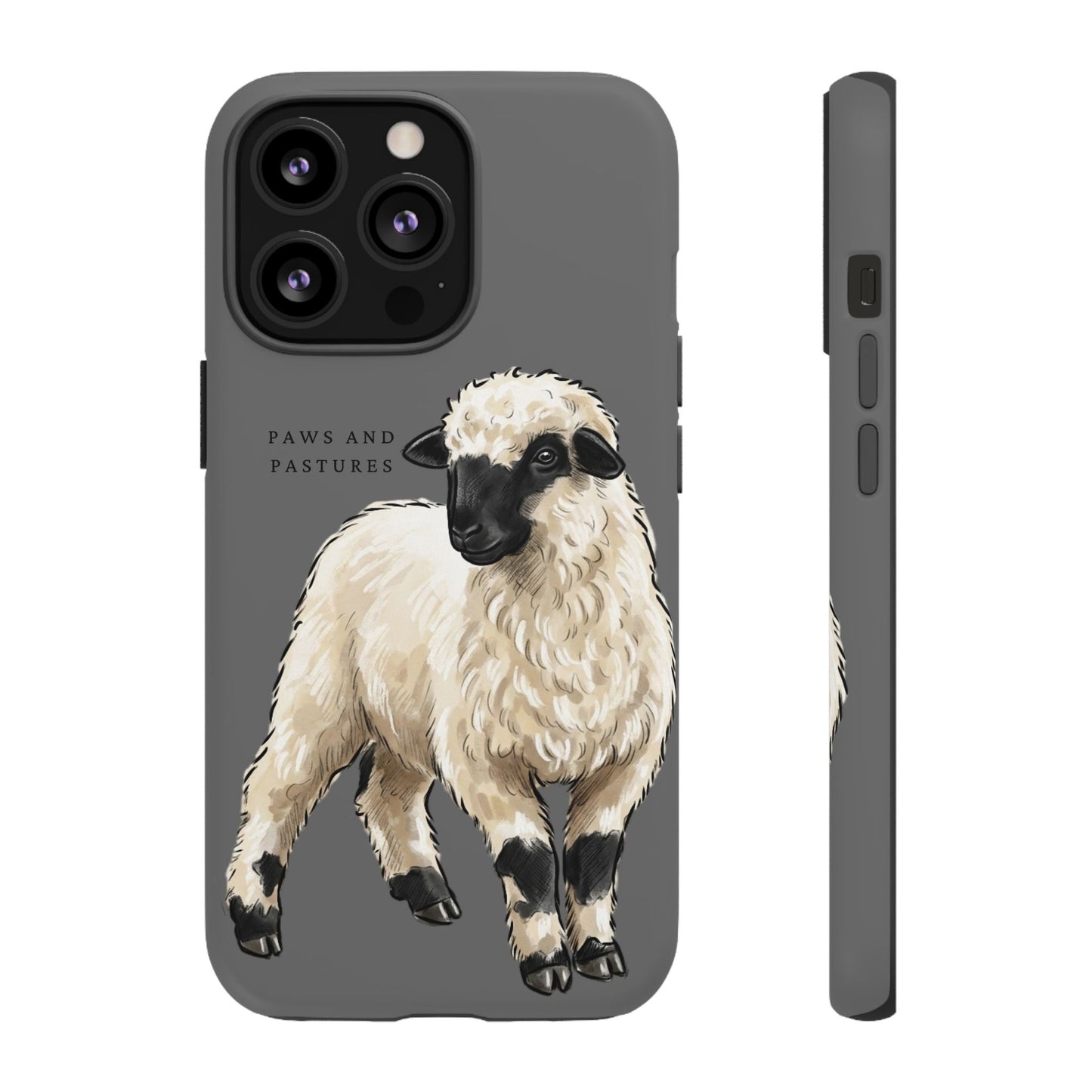 Grey Valais Blacknose Sheep Phone Case – 'Paws and Pastures' Cute Lamb Protective iPhone Cover
