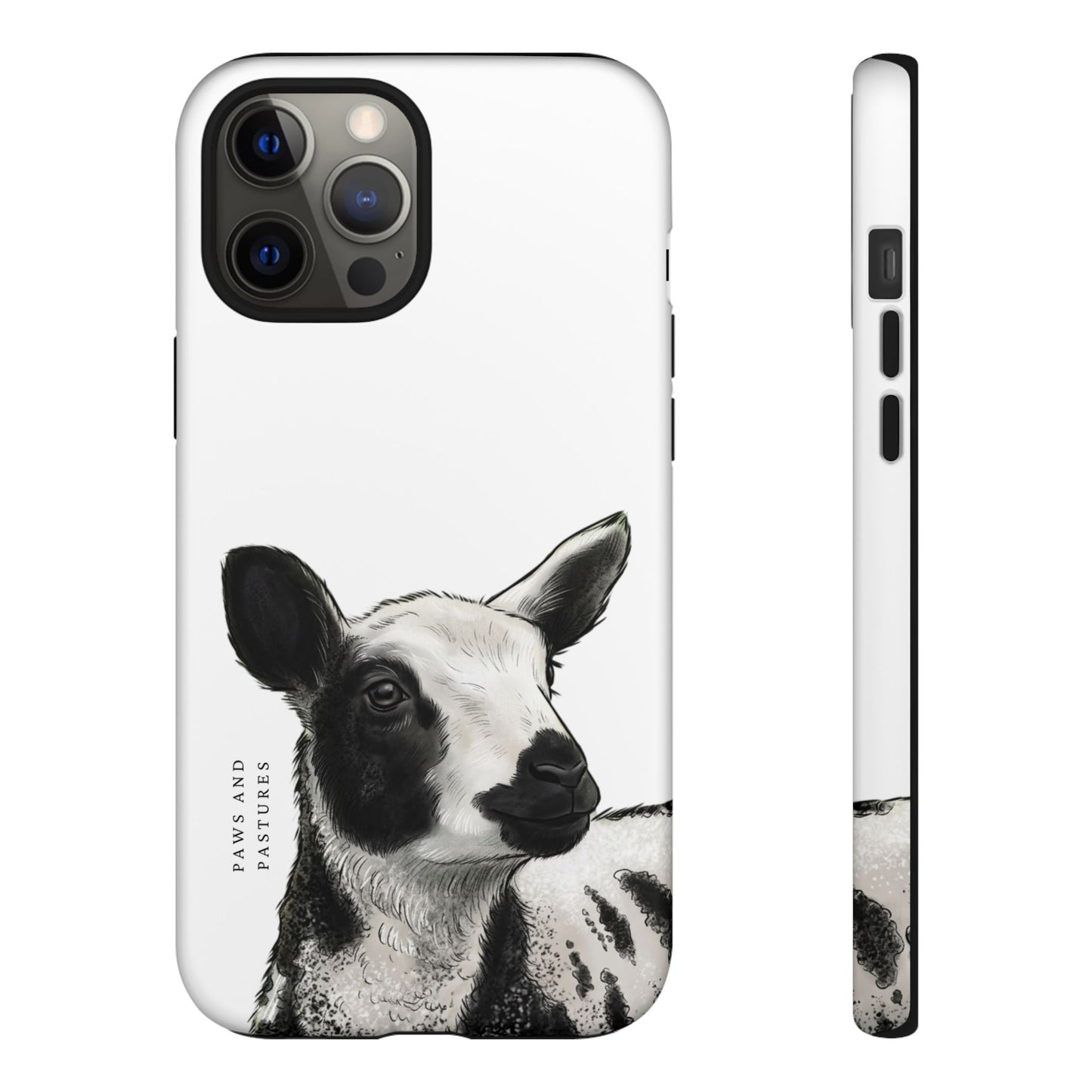 Dutch Spotted Sheep Portrait Phone Case - Black & White Lamb Illustration Protective Cover