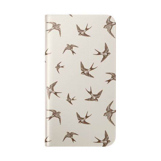 Swallow Pattern Flip Phone Case – Vintage Bird Wallet Cover