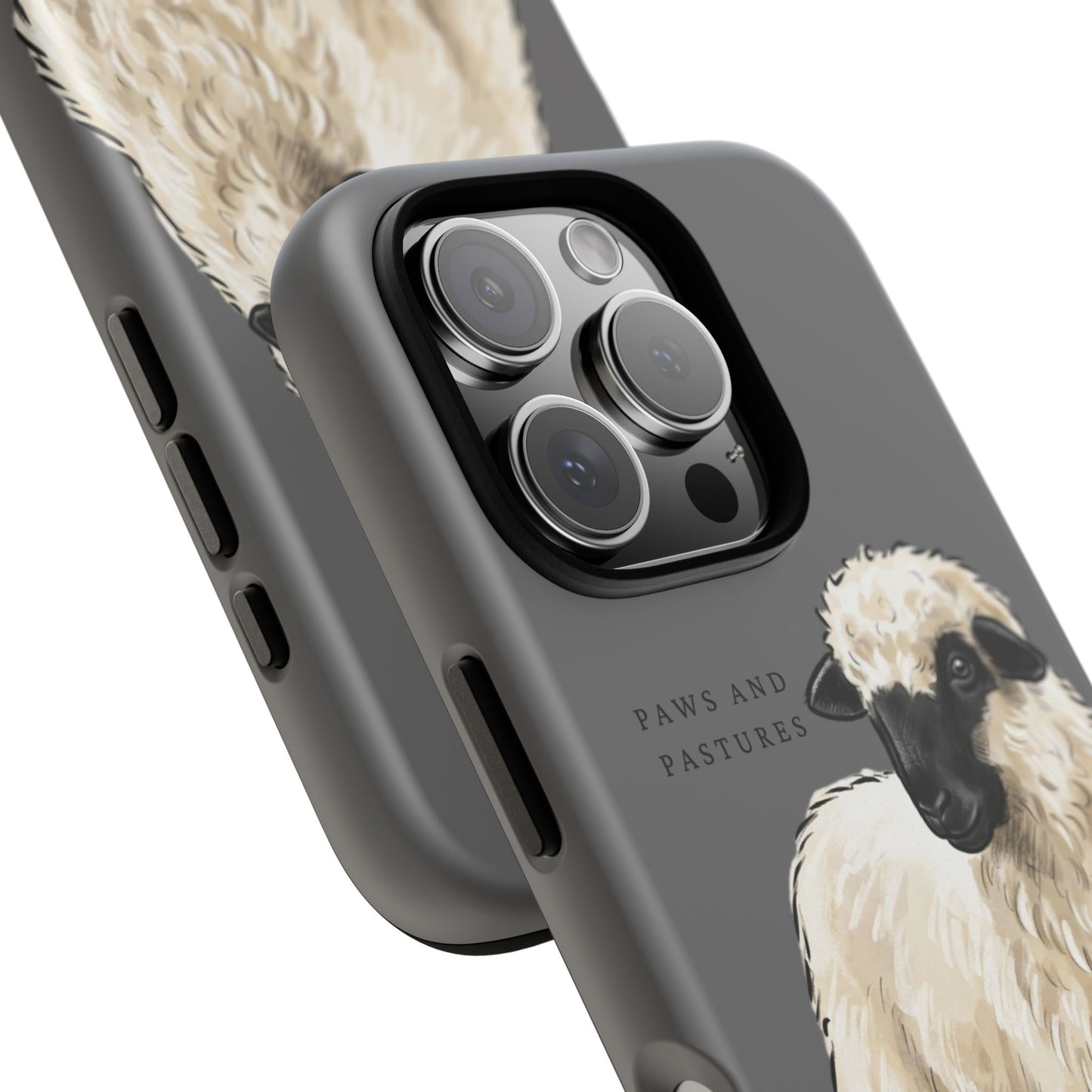 Grey Valais Blacknose Sheep Phone Case – 'Paws and Pastures' Cute Lamb Protective iPhone Cover