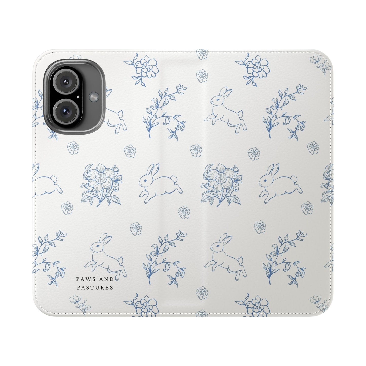 Bunny Pattern Flip Phone Case – Floral Blue Rabbit Wallet Cover