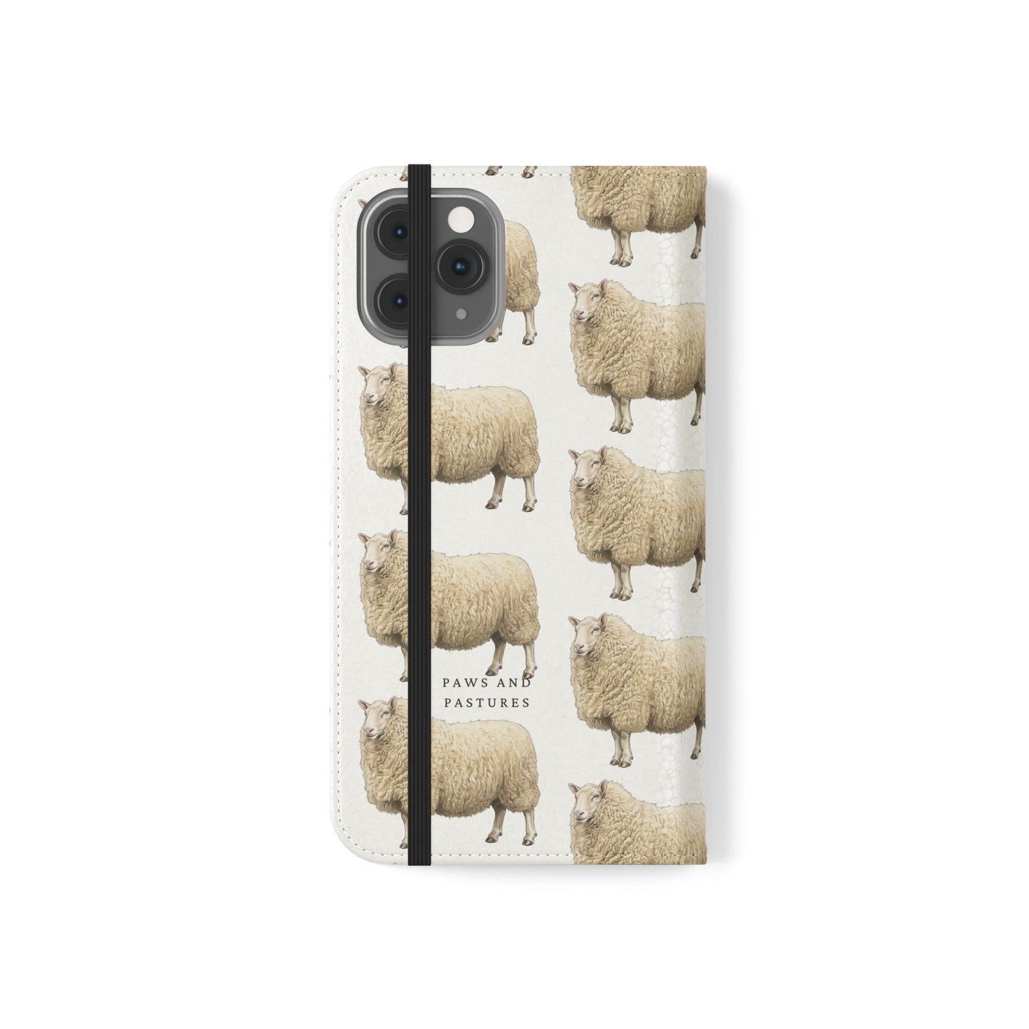 Cheviot Sheep Pattern Flip Phone Case – Cute Pastoral Wallet Cover with Card Slots