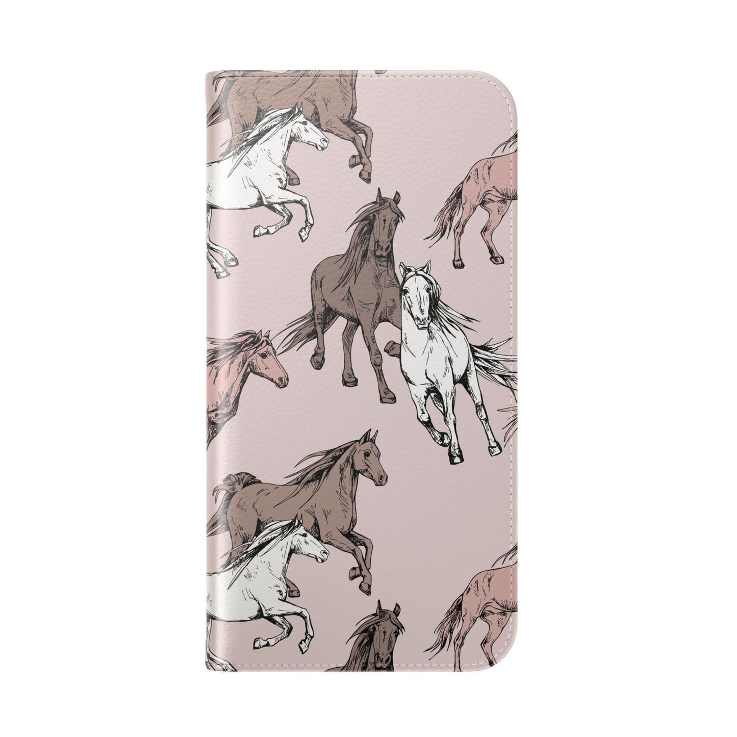Horse Pattern Flip Phone Case — Pink Running Horses Wallet Cover