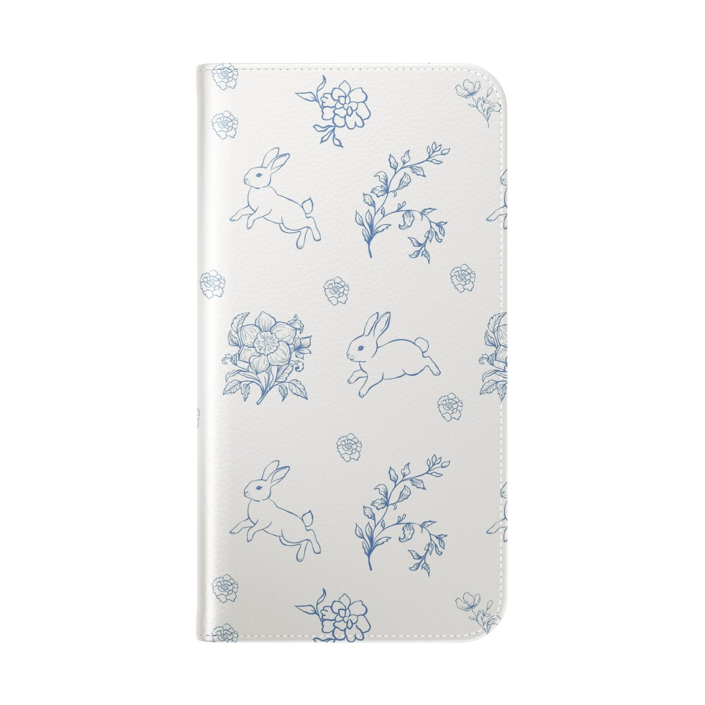 Bunny Pattern Flip Phone Case – Floral Blue Rabbit Wallet Cover