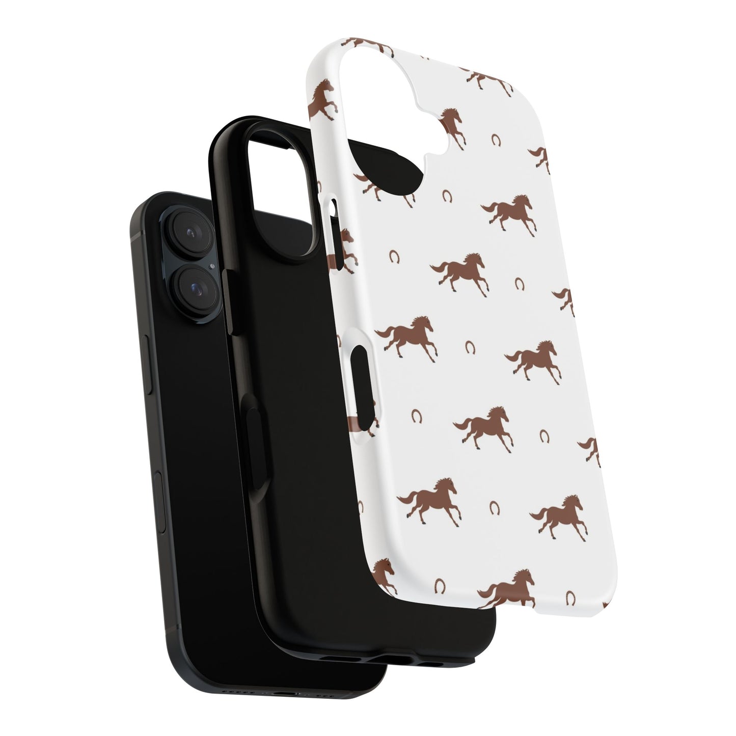 Horse Pattern Tough Phone Case — Brown Galloping Horses & Horseshoes on White