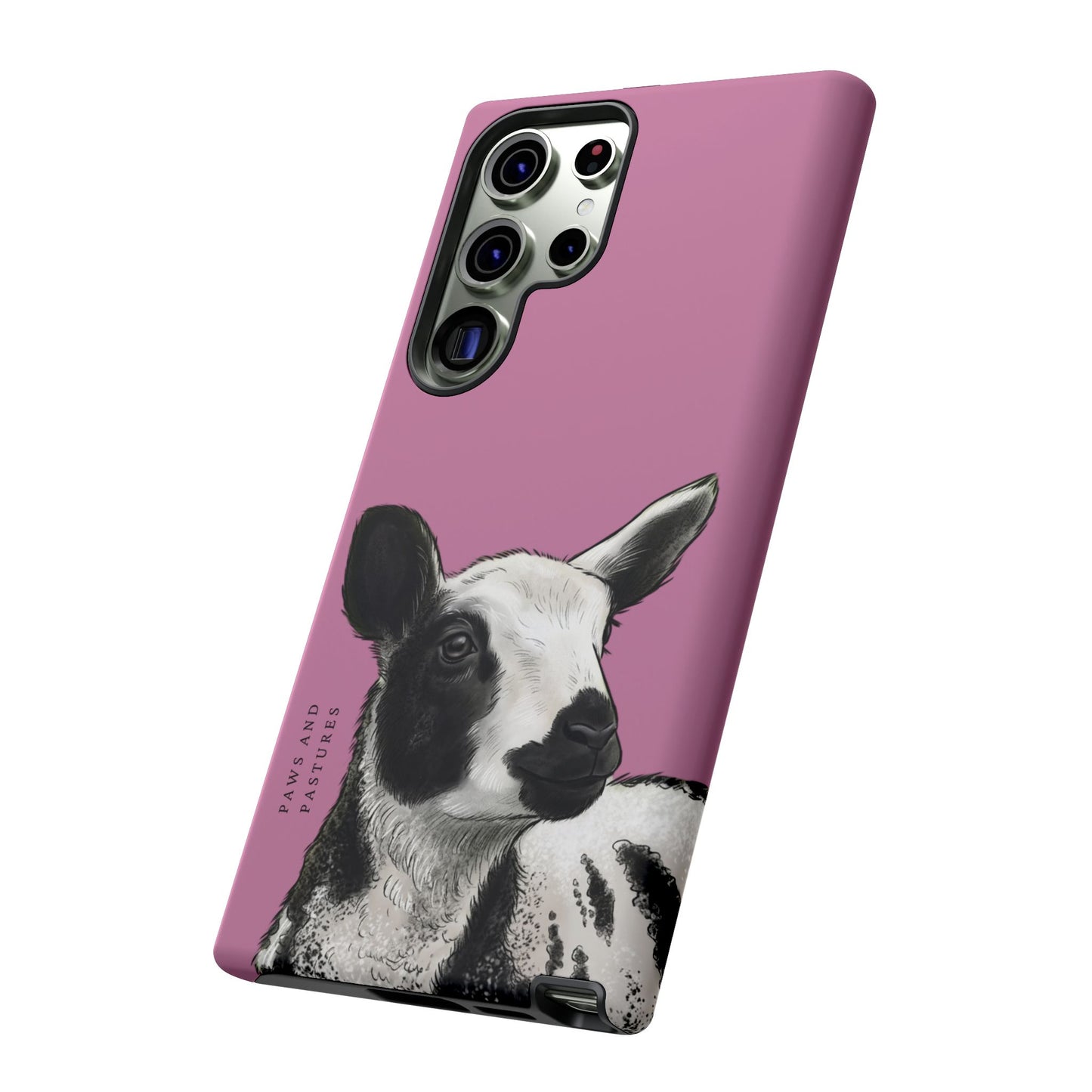 Pink Dutch Spotted Sheep Portrait Phone Case - Black & White Lamb Illustration Protective Cover