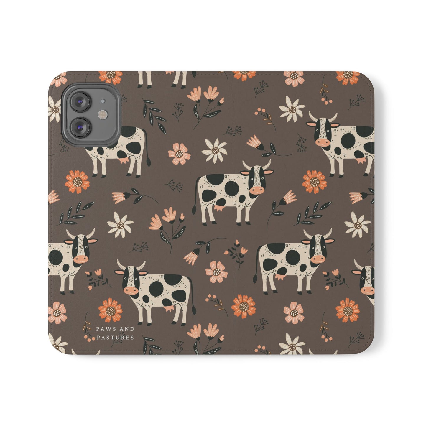 Cow Floral Flip Phone Case – Folklore Farm Pattern Wallet Case