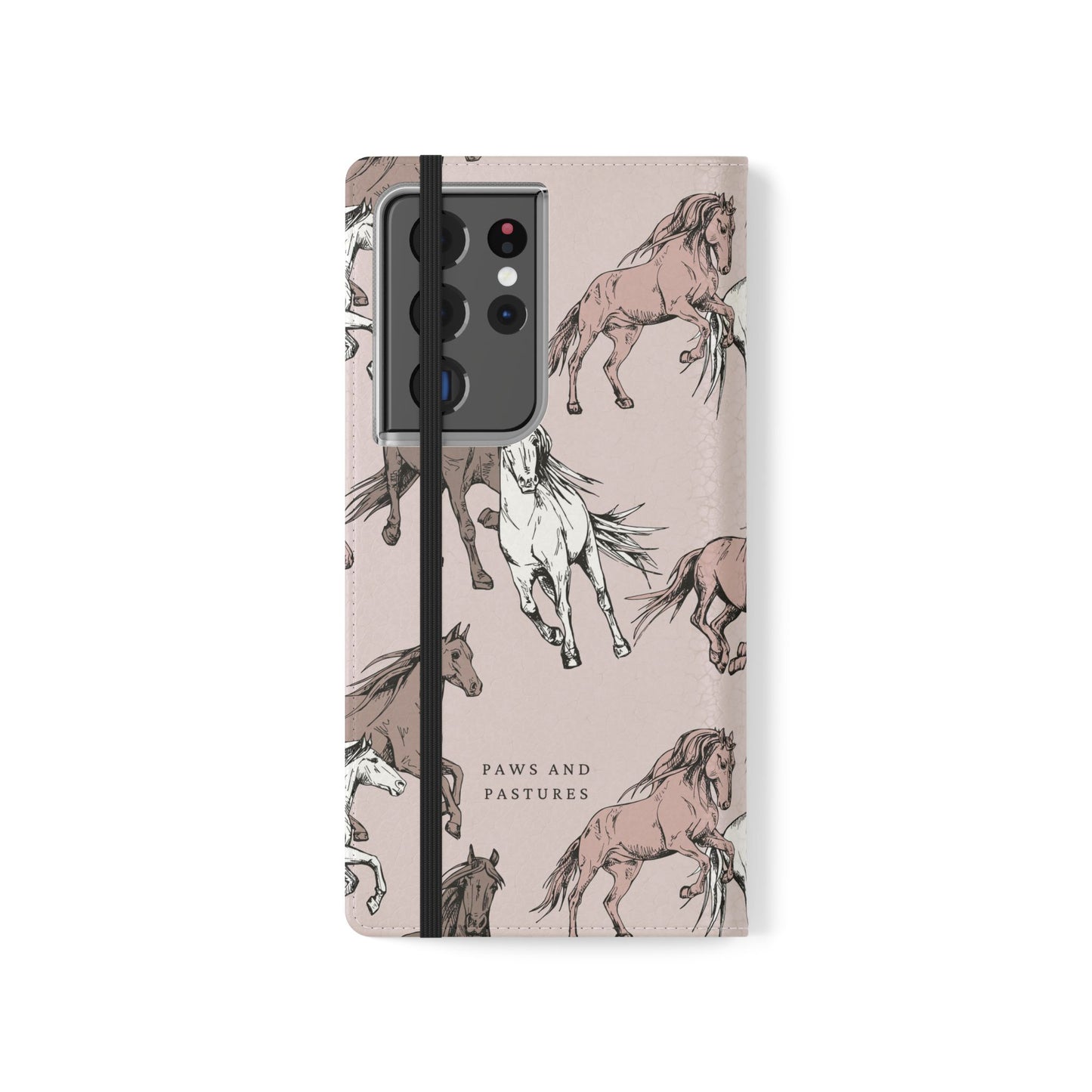 Horse Pattern Flip Phone Case — Pink Running Horses Wallet Cover