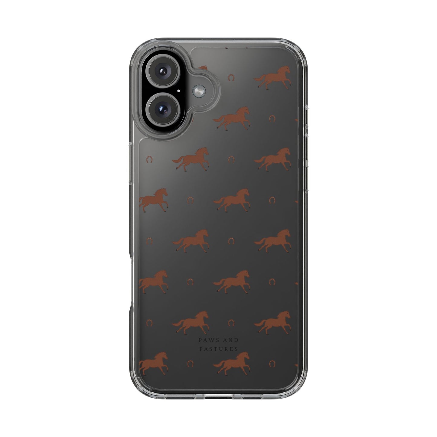 Horse Pattern Clear Phone Case — Equestrian Horses & Horseshoes Design