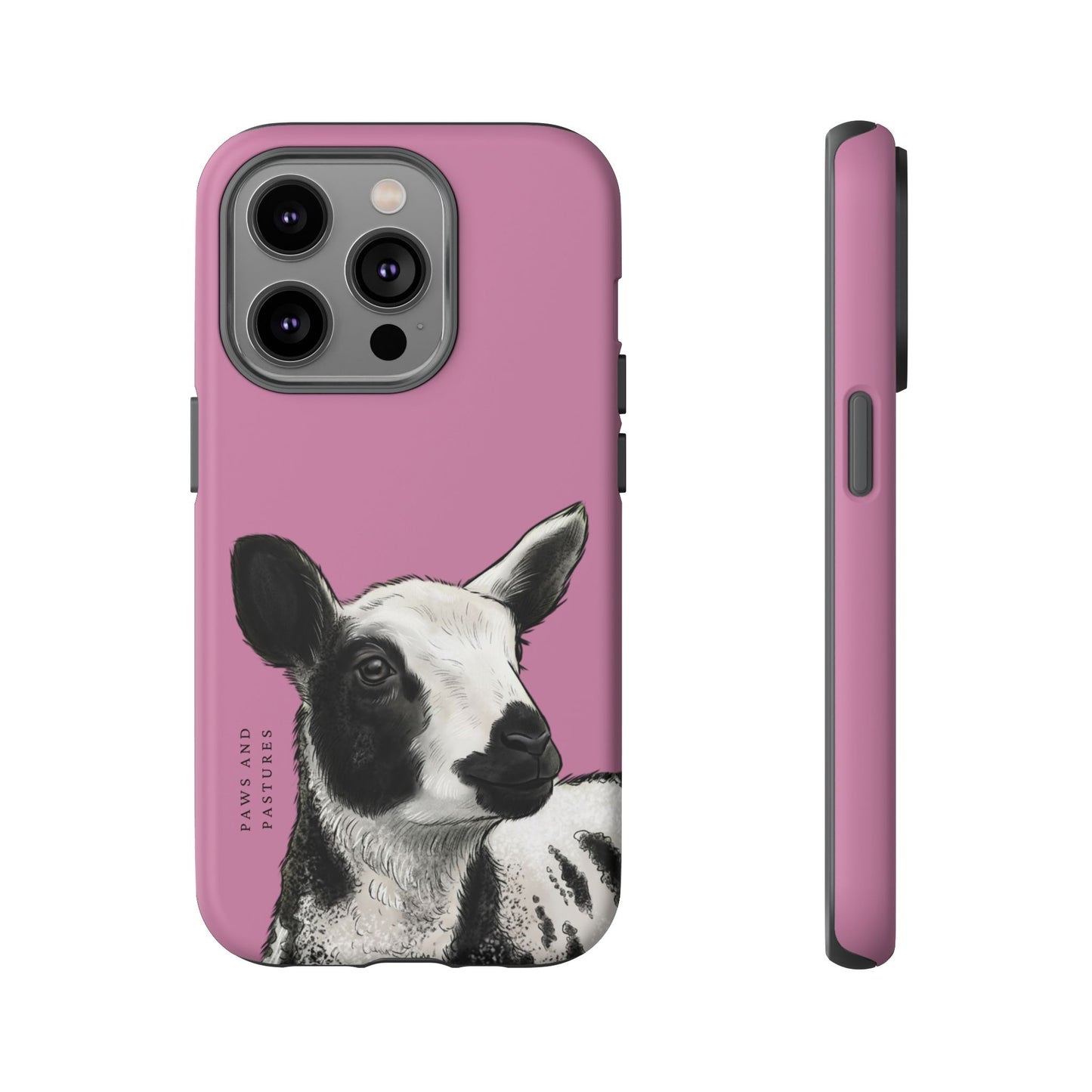 Pink Dutch Spotted Sheep Portrait Phone Case - Black & White Lamb Illustration Protective Cover