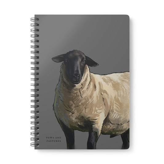 Grey Suffolk Sheep Illustration A5 Wirobound Notebook — Lined Journal for Farm Lovers