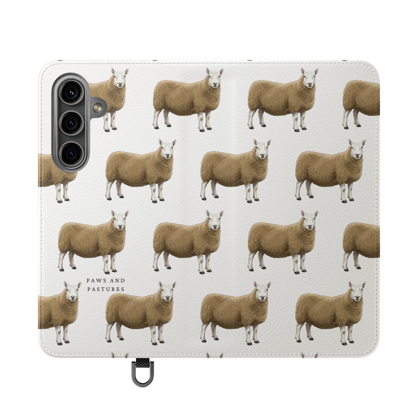Cheviot Sheep Pattern Flip Phone Case – Cute Pastoral Wallet Cover with Card Slots